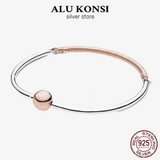 925 Sterling Silver Pan Bracelet for Women with Charms Bangle DIY Jewelry
