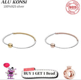 925 Sterling Silver Pan Bracelet for Women with Charms Bangle DIY Jewelry