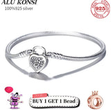 Real 925 Sterling Silver Pan Bracelet for Women Love Heart Charms Bangle