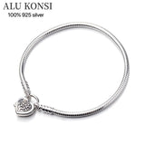 Real 925 Sterling Silver Pan Bracelet for Women Love Heart Charms Bangle