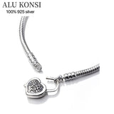 Real 925 Sterling Silver Pan Bracelet for Women Love Heart Charms Bangle