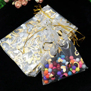 100pcs Bronzing Heart Organza Pouch Gift Bags Wedding Party Favor 7cmx9cm