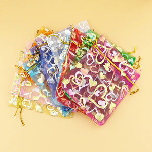 100pcs Bronzing Heart Organza Pouch Gift Bags Wedding Party Favor 7cmx9cm