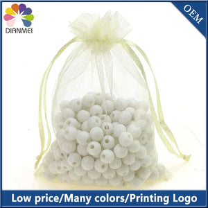 100pcs 9x12cm Beige/Ivory Organza Logo Bags Wedding Favor Gift Bags