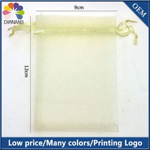 100pcs 9x12cm Beige/Ivory Organza Logo Bags Wedding Favor Gift Bags