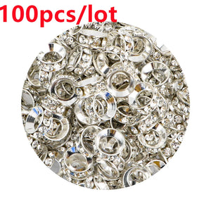 10MM Crystal Metal Spacer Beads Rhinestone Big Hole For Jewelry Making