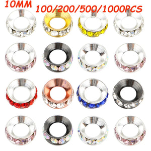10MM Crystal Metal Spacer Beads Rhinestone Big Hole For Jewelry Making