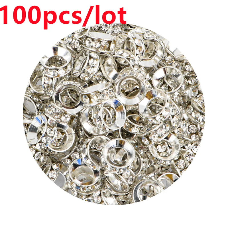 10MM Crystal Metal Spacer Beads Rhinestone Big Hole For Jewelry Making