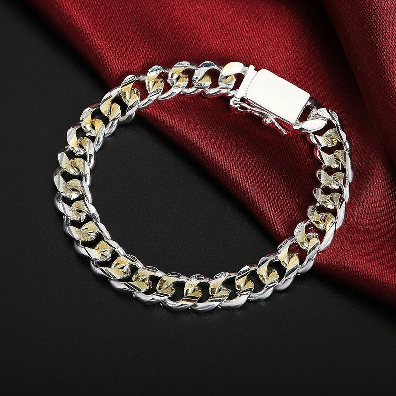 10MM Men's Silver Plated Cuban Chain Bracelet Jewelry Gift