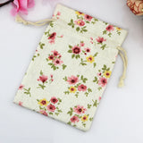 10pcs 10x14cm Pink Flowers Cotton Bags Wedding Drawstring Gift Bag