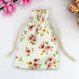 10pcs 10x14cm Pink Flowers Cotton Bags Wedding Drawstring Gift Bag