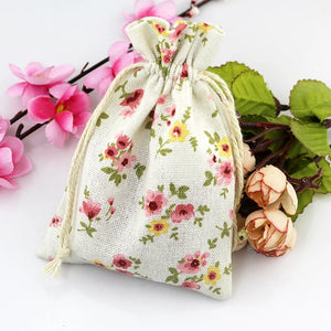 10pcs 10x14cm Pink Flowers Cotton Bags Wedding Drawstring Gift Bag
