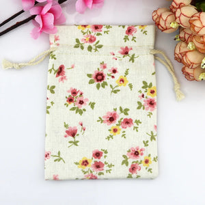 10pcs 10x14cm Pink Flowers Cotton Bags Wedding Drawstring Gift Bag