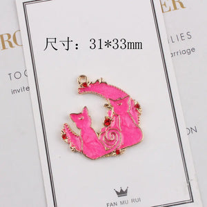 10pcs Moon Cat Enamel Pendant for Jewelry Making