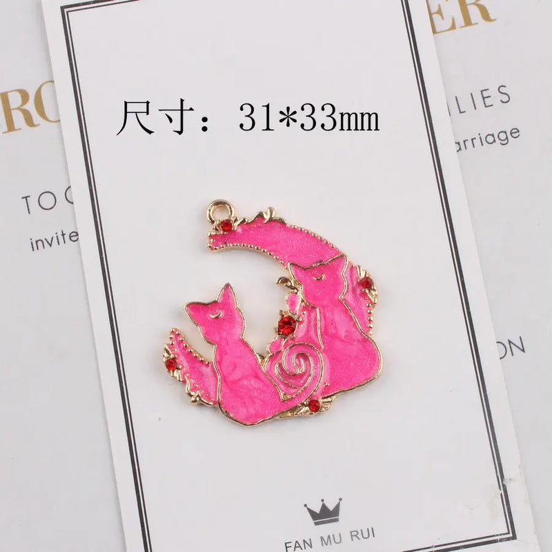 10pcs Moon Cat Enamel Pendant for Jewelry Making