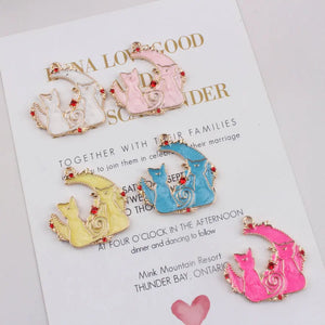 10pcs Moon Cat Enamel Pendant for Jewelry Making