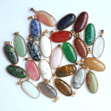12PC Natural Stone Agate Golden Plated Oval Necklace Pendant