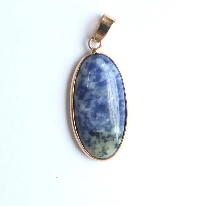 12PC Natural Stone Agate Golden Plated Oval Necklace Pendant