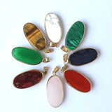 12PC Natural Stone Agate Golden Plated Oval Necklace Pendant