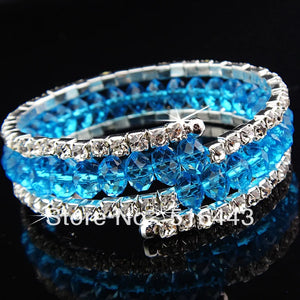 12pcs 3rows Sky Crystal Czech Rhinestones Stretchy Women Charms Bracelets