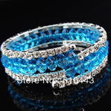 12pcs 3rows Sky Crystal Czech Rhinestones Stretchy Women Charms Bracelets