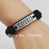 12pcs Stainless Steel Leather LOVE Bracelets for Mens Womens