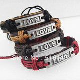 12pcs Stainless Steel Leather LOVE Bracelets for Mens Womens