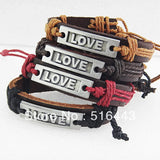 12pcs Stainless Steel Leather LOVE Bracelets for Mens Womens