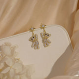 Hot 14k Real AA Zircon Star Bear Unique Banquet Party Earrings