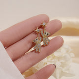 Hot 14k Real AA Zircon Star Bear Unique Banquet Party Earrings