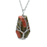 Hand-made Sliver Wound Tree of Life Crystal Stone Necklace