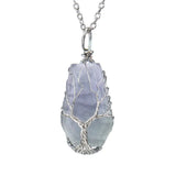 Hand-made Sliver Wound Tree of Life Crystal Stone Necklace