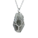 Hand-made Sliver Wound Tree of Life Crystal Stone Necklace