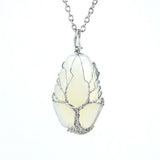 Hand-made Sliver Wound Tree of Life Crystal Stone Necklace