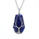 Hand-made Sliver Wound Tree of Life Crystal Stone Necklace