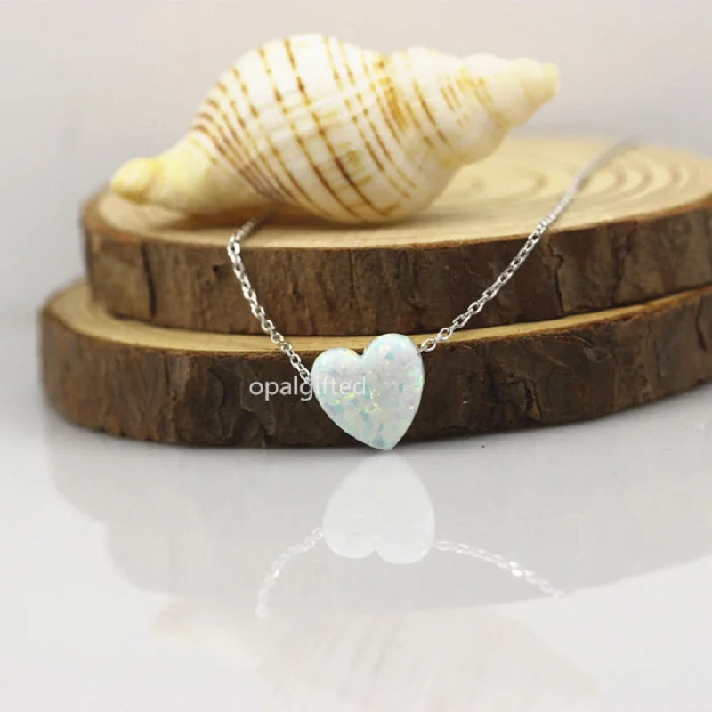OP17 Fire & Snow Opal Heart Necklace