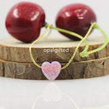 Fire Pink 10mm Synthetic Opal Heart Necklace 925 Sterling Silver