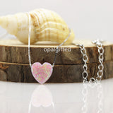 Fire Pink 10mm Synthetic Opal Heart Necklace 925 Sterling Silver