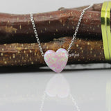 Fire Pink 10mm Synthetic Opal Heart Necklace 925 Sterling Silver