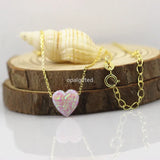 Fire Pink 10mm Synthetic Opal Heart Necklace 925 Sterling Silver