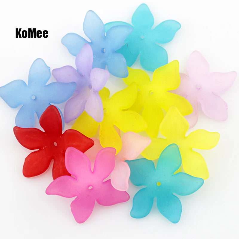 200pcs/lot 28mm Multicolors Frosted Flower Beads Caps Jewelry Making DIY Beads