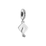 S925 Sterling Silver Graduation Cap Dangle Charm Pendant