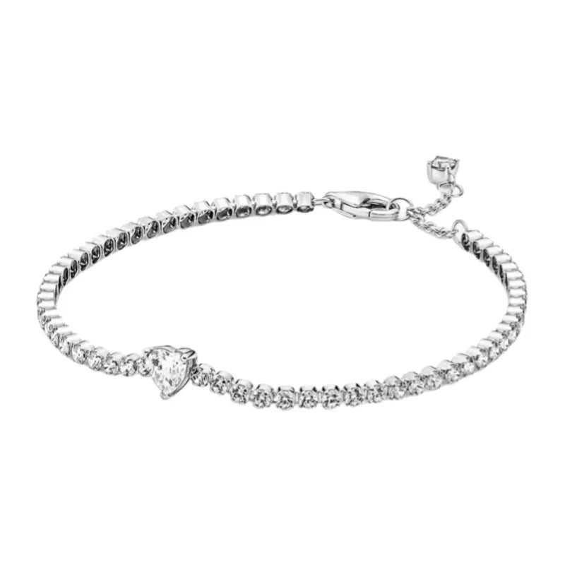 Heart-Shaped Bracelet S925 Silver Colored Diamond Bangle for Pando Bead Charm