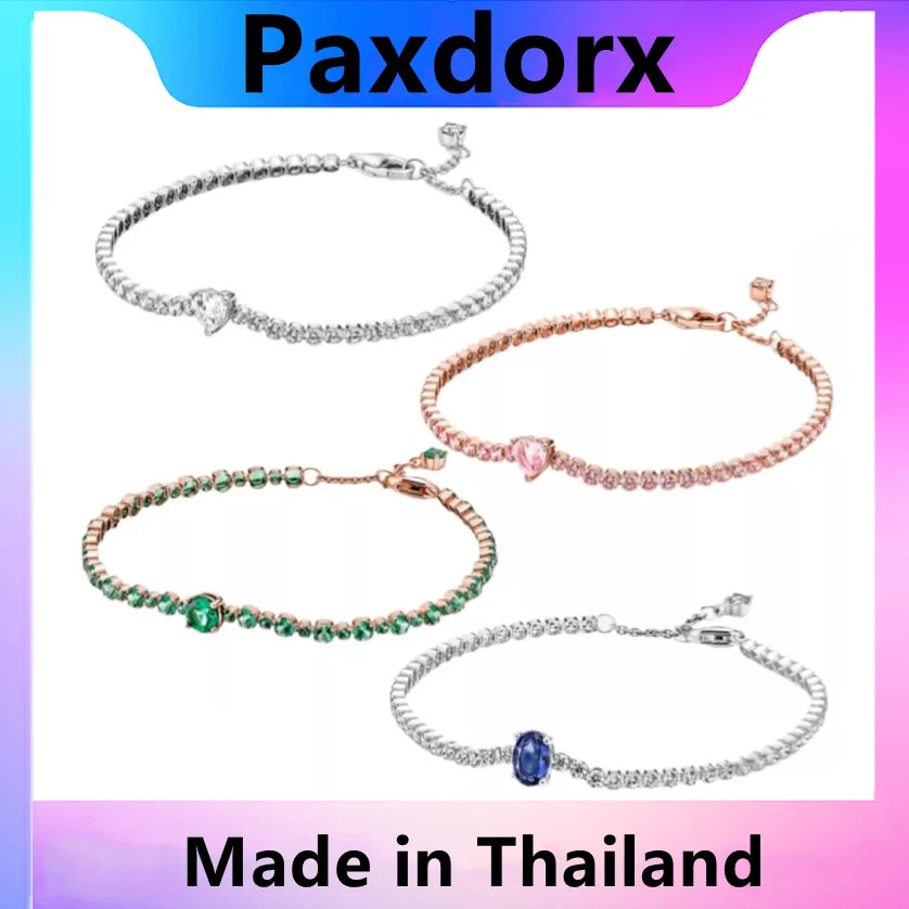 Heart-Shaped Bracelet S925 Silver Colored Diamond Bangle for Pando Bead Charm