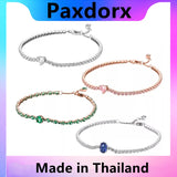 Heart-Shaped Bracelet S925 Silver Colored Diamond Bangle for Pando Bead Charm