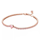 Heart-Shaped Bracelet S925 Silver Colored Diamond Bangle for Pando Bead Charm