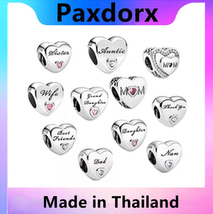 100% S925 Sterling Silver Mother's Beads Heart-Shaped Pendant for Pando Bracelet