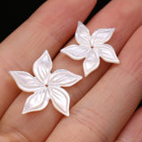 2PC Natural Mother Of Pearl Shell Beads Hand-carved Flower Charms