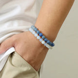 2Pcs/Set Glass Beads Bracelet Rose Quartz Agates Beaded Bracelets