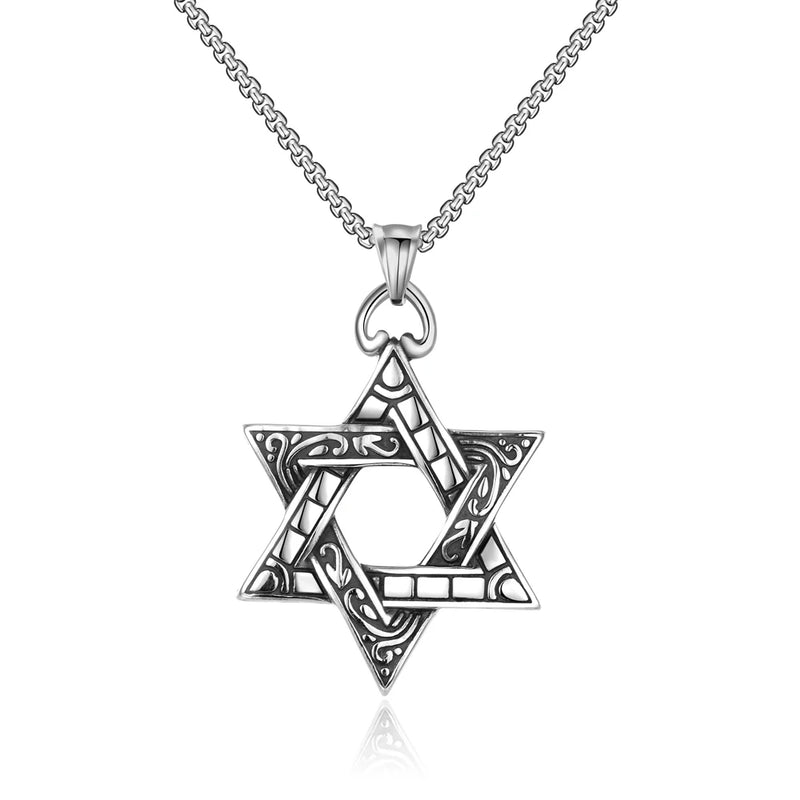 316L Titanium Steel Six-pointed Star Pendant Necklace Vintage Punk Men's Jewelry